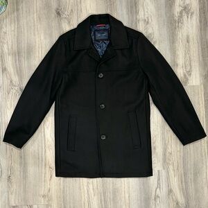 Tommy Hilfiger Wool Blend Black Peacoat Winter Coat Quilted Satin Lined Size S